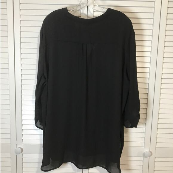 Rue+ Black Sheer V-Neck 3/4 Sleeve Length Top 3X - Picture 2 of 6